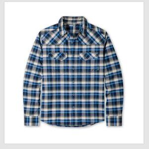 Stio Men's Junction Midweight Plaid Flannel Shirt Size S Blue Organic Cotton